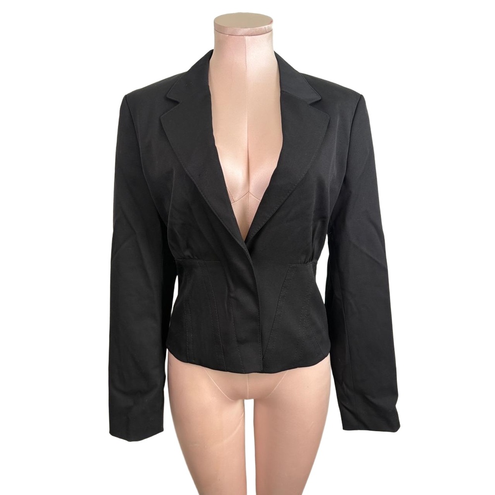 STRENESSE Blazer Size 4 Black Cropped Cinched Waist Modern Chic Minimalist Row